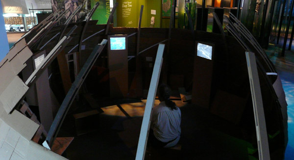 5 screen video installation built by Sen McGlinn and Sonja van Kerkhoff for an exhibition in Puke Ariki, the Taranaki museum of natural history and ethnology