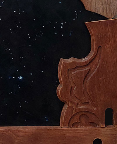 Detail of Painting Object by Sonja van Kerkhoff featuring the star cluster, Matariki
