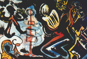 Apocalyse with four worlds, computer manipulated ink drawing, 1998.